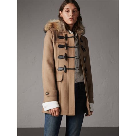 burberry fur trim coat|burberry oversized wool trench coat.